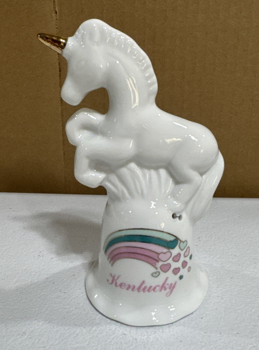 Ceramic Bell Unicorn Kentucky Rainbow with Hearts Souvenir Decoration Whimsical